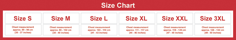 Size chart for our shirts